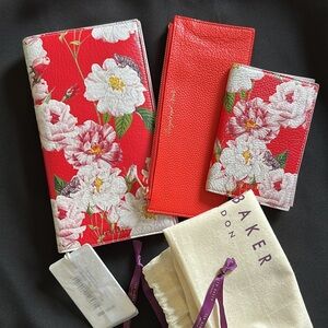 Ted Baker Leather Travel Wallet and Passport Holder Red Floral Print Brand New